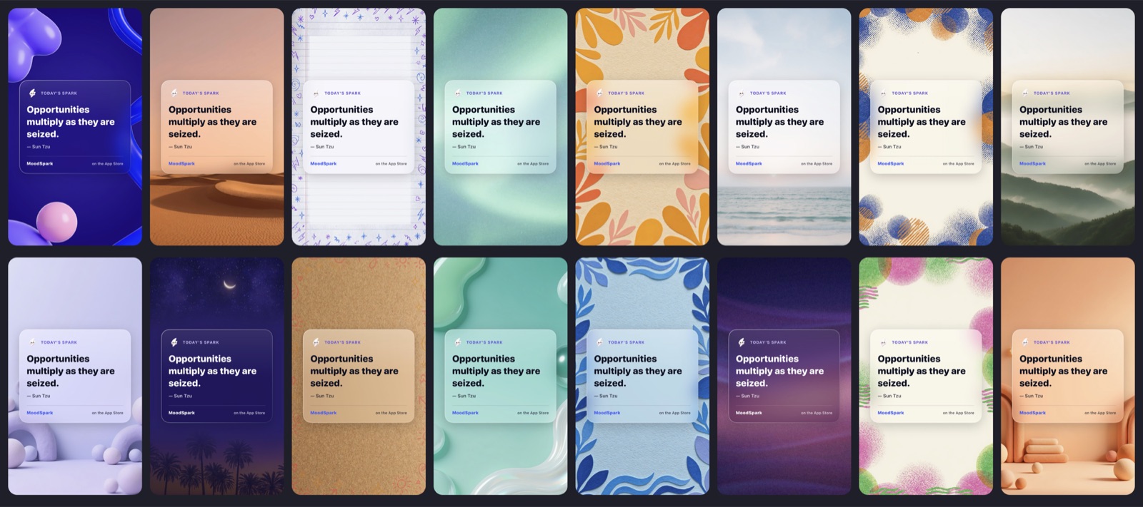Sixteen share card designs for a daily quote